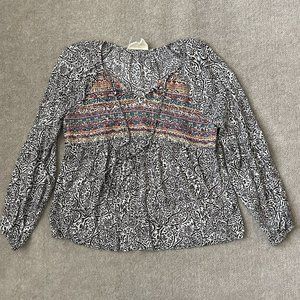 Savanna Jane Shirt Womens Small Colorful Flowy Boho Embroidered Lightweight Top
